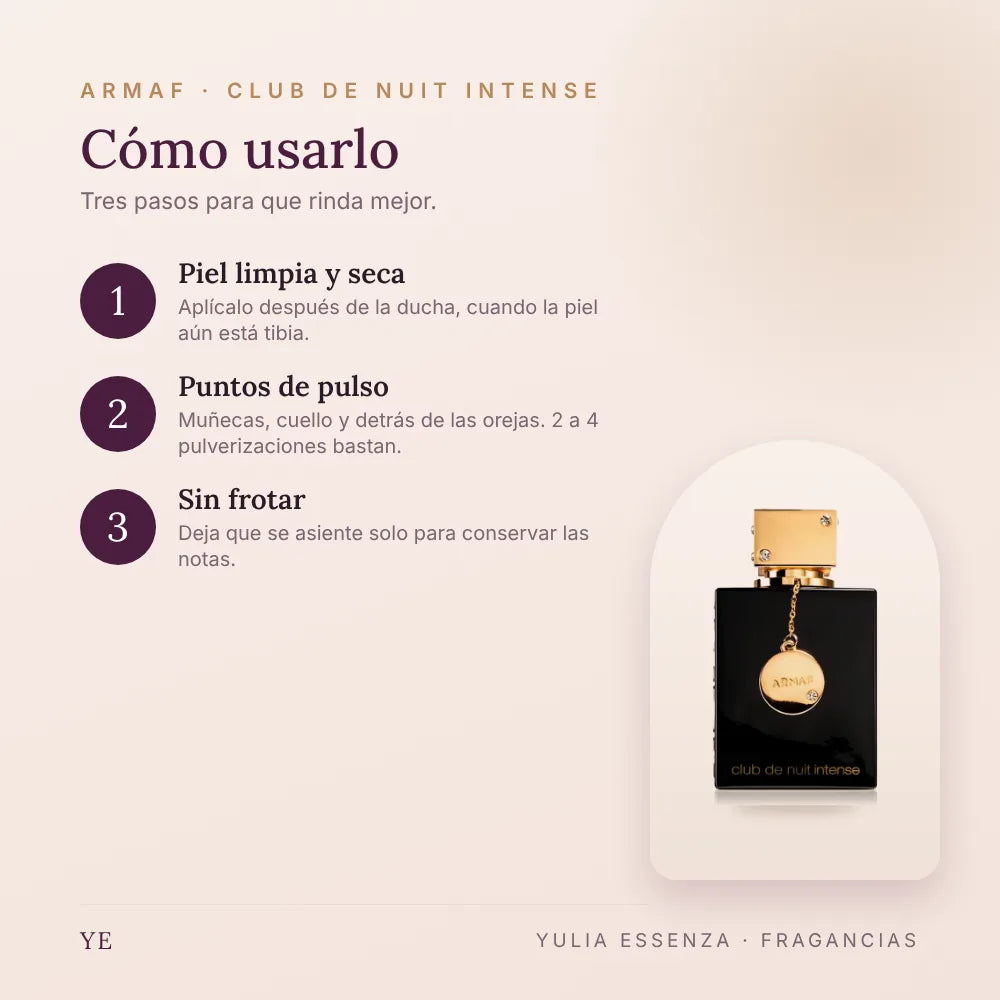 Cómo aplicar Armaf Club de Nuit Intense mujer