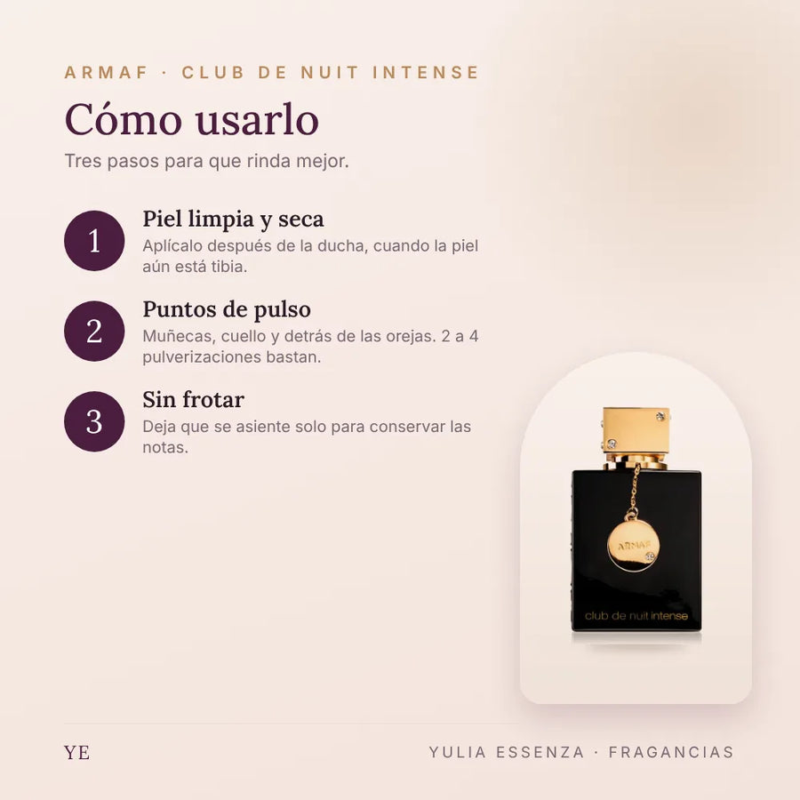 Cómo aplicar Armaf Club de Nuit Intense mujer