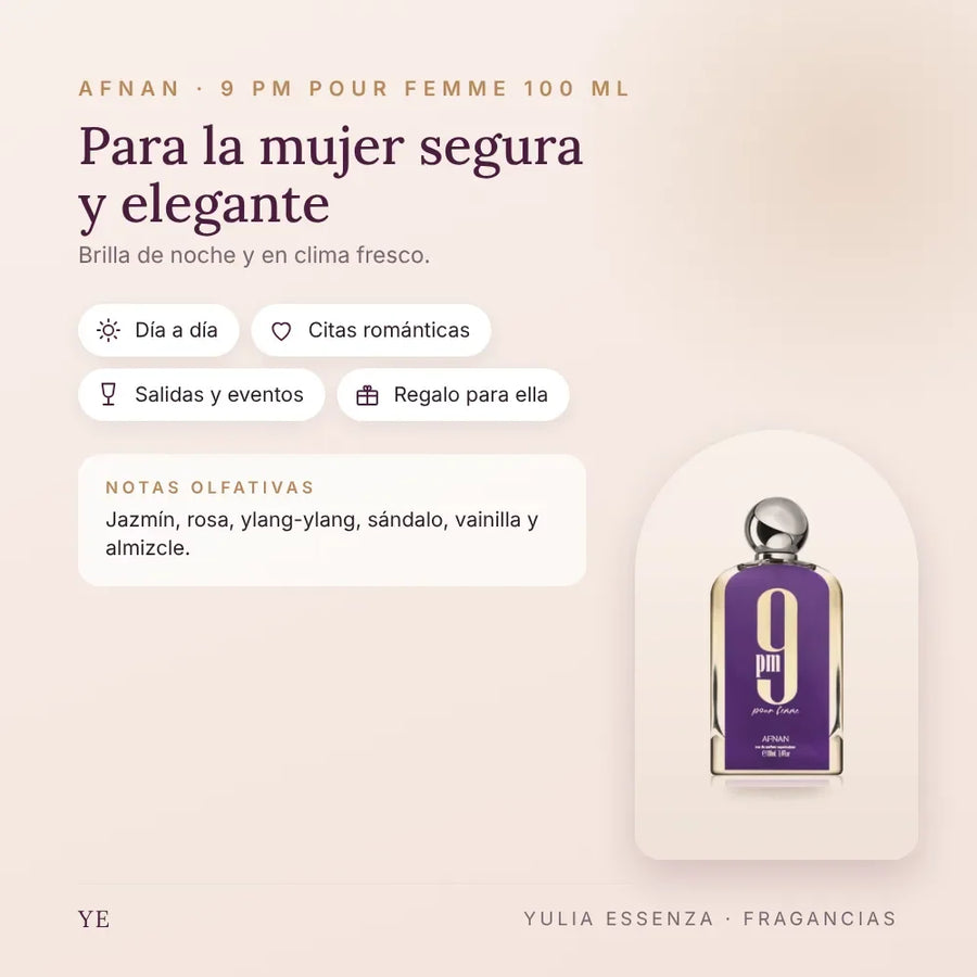 Afnan 9 PM Pour Femme 100 ml: para quién es y ocasiones
