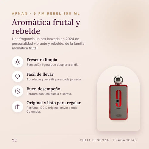 Afnan 9 PM Rebel 100 ml original: beneficios y notas