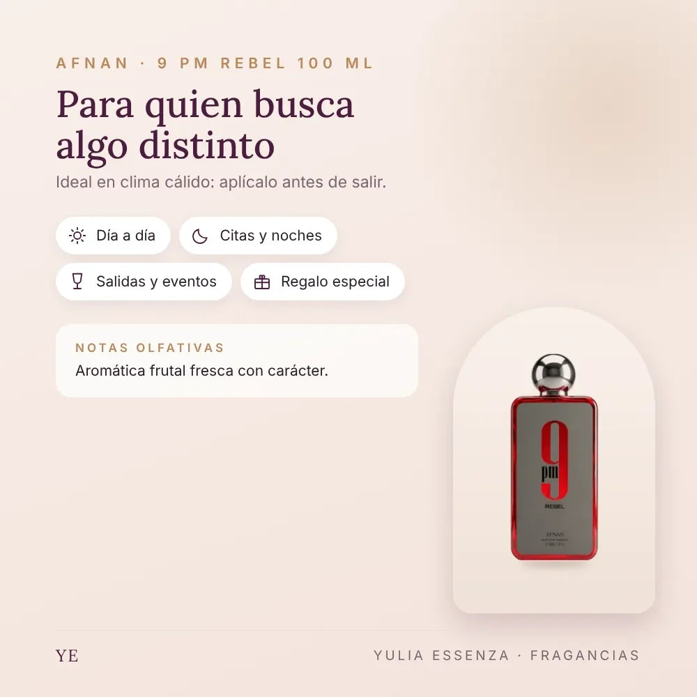 Afnan 9 PM Rebel 100 ml: para quién es y ocasiones
