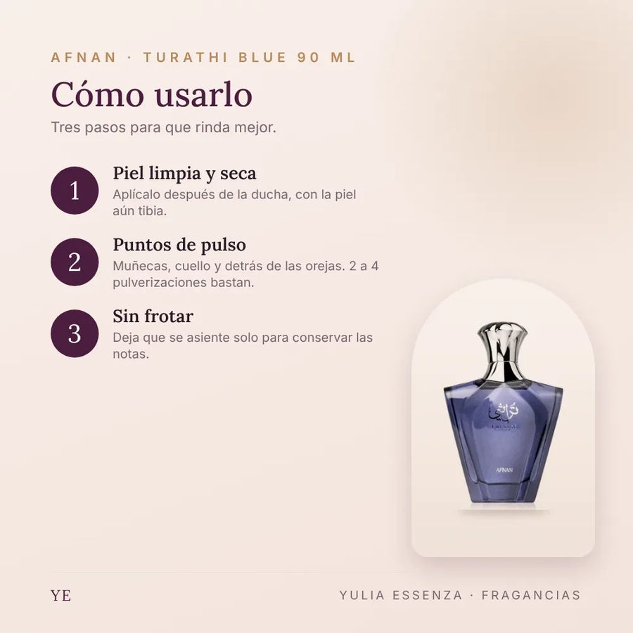 Cómo aplicar Afnan Turathi Blue 90 ml