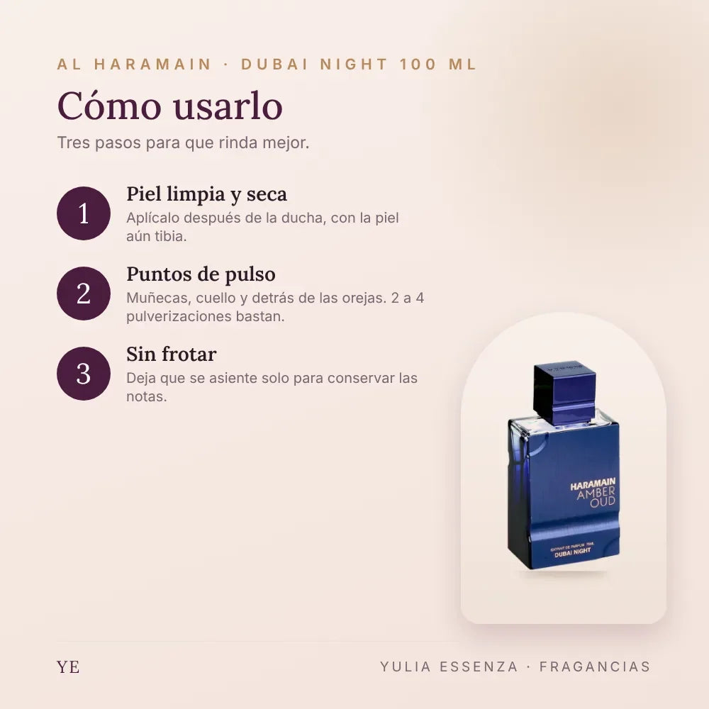 Cómo aplicar Al Haramain Dubai Night 100 ml
