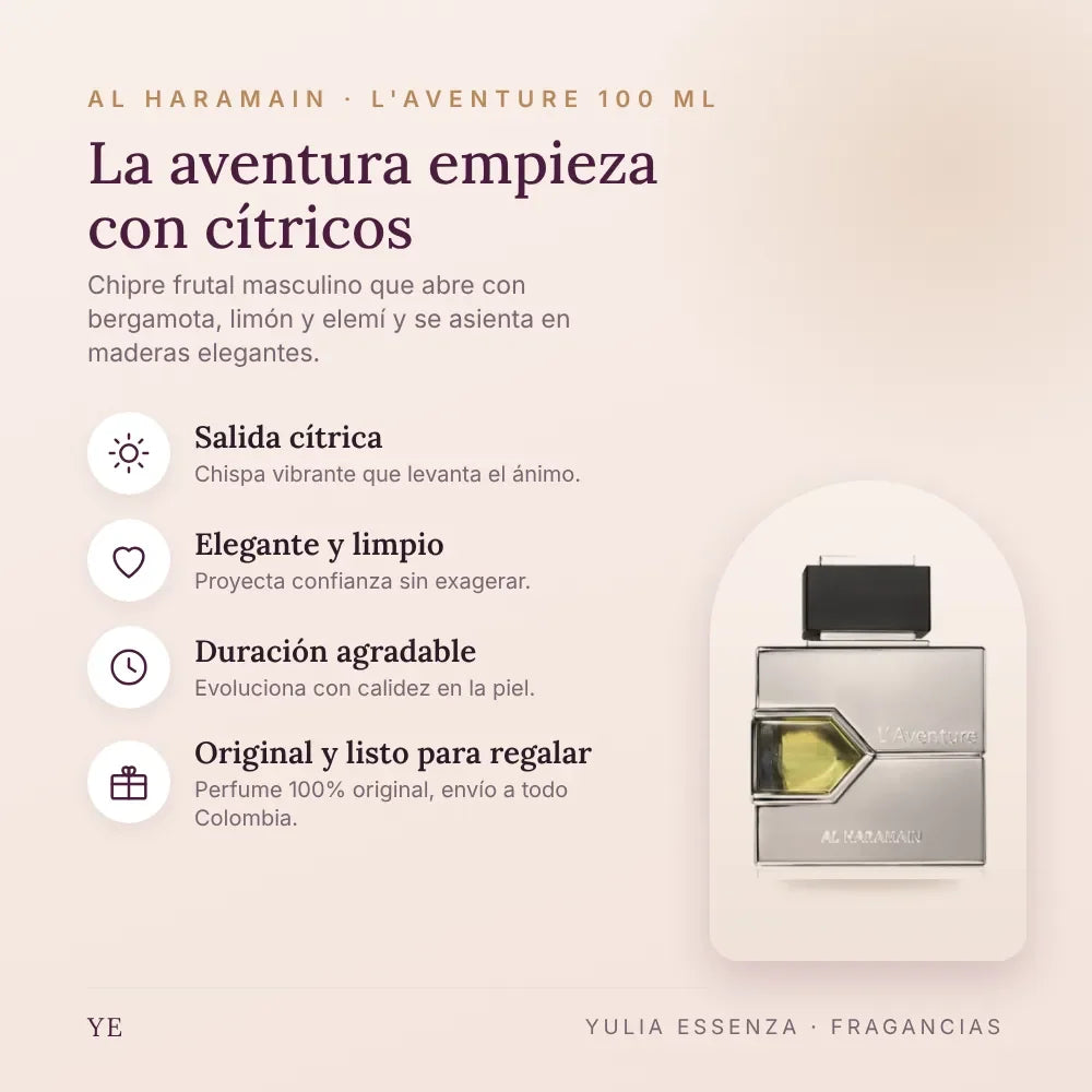 Al Haramain L'Aventure 100 ml original: beneficios y notas