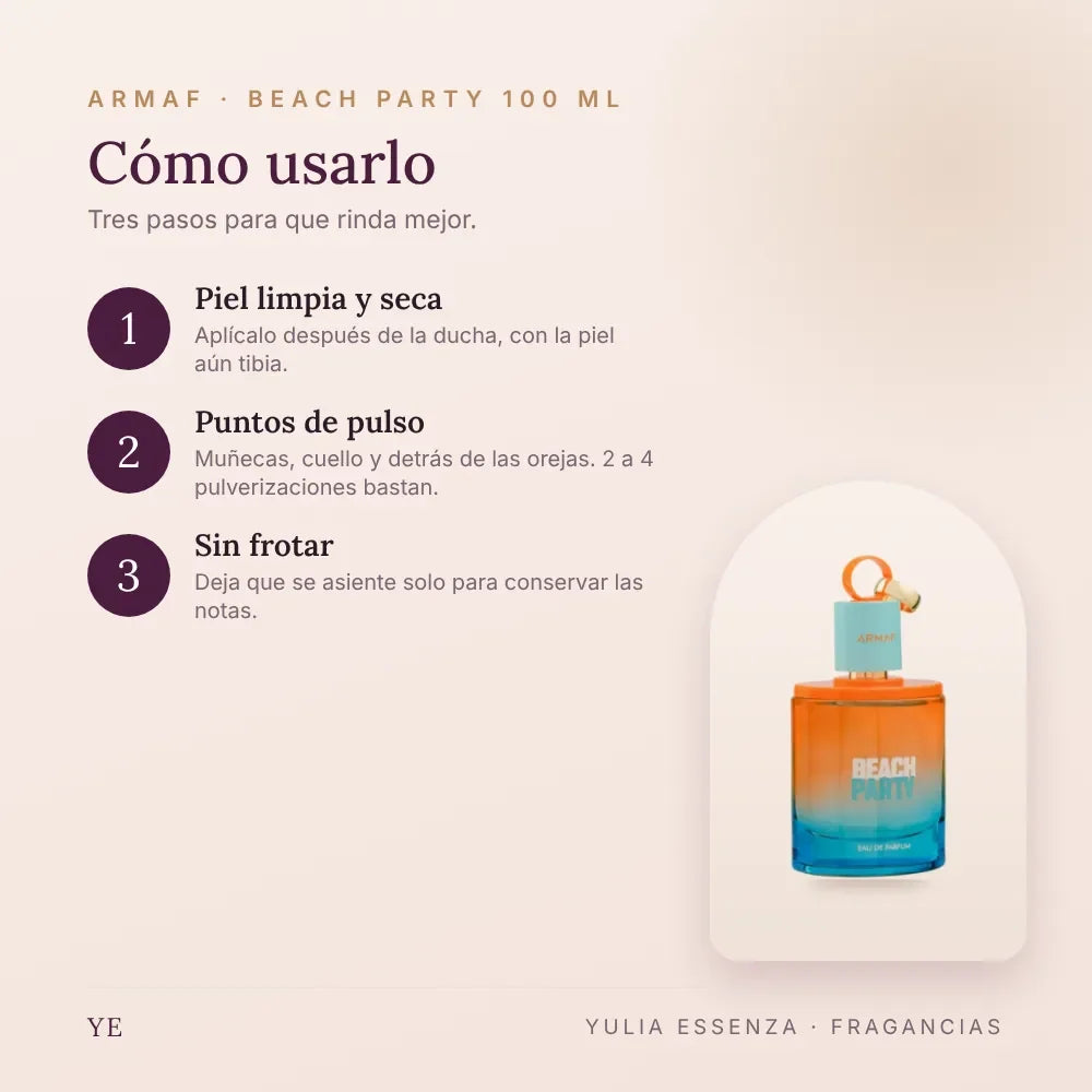 Cómo aplicar Armaf Beach Party 100 ml