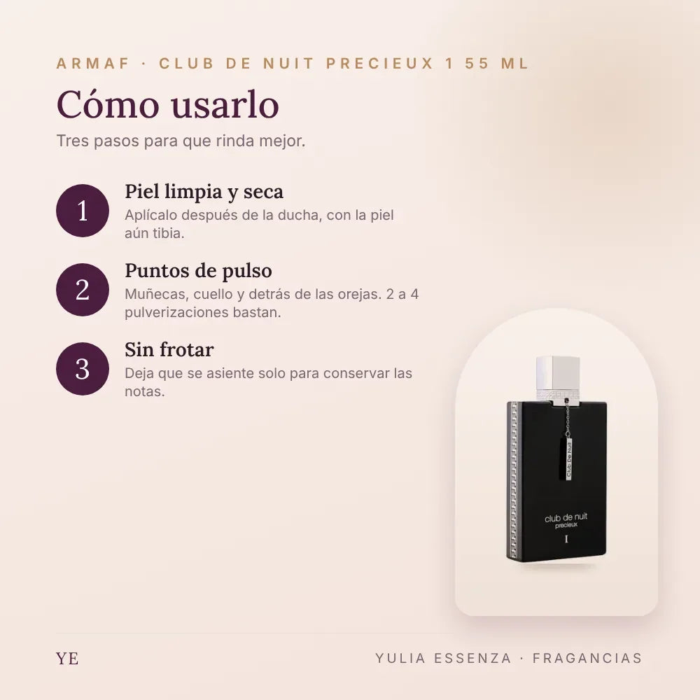 Cómo aplicar Armaf Club de Nuit Precieux 1 55 ml