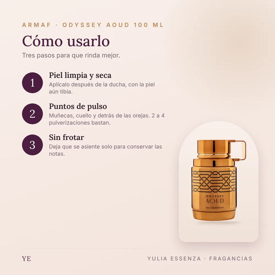 Cómo aplicar Armaf Odyssey Aoud 100 ml