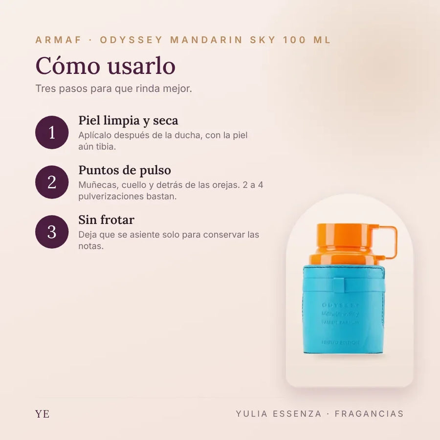 Cómo aplicar Armaf Odyssey Mandarin Sky 100 ml