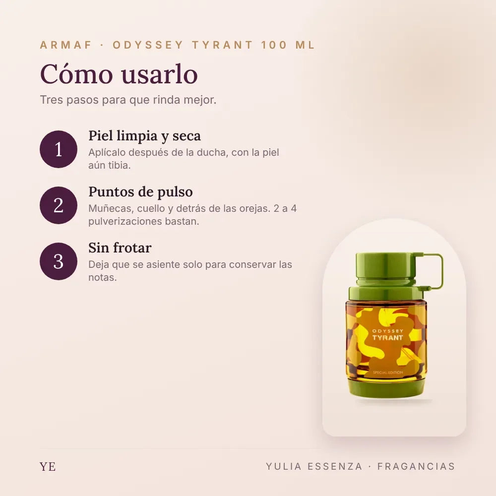 Cómo aplicar Armaf Odyssey Tyrant 100 ml