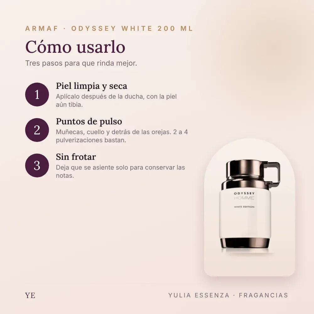 Cómo aplicar Armaf Odyssey White 200 ml