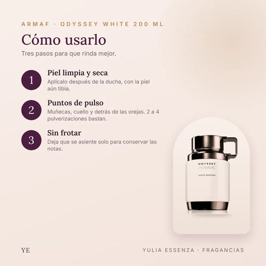 Cómo aplicar Armaf Odyssey White 200 ml