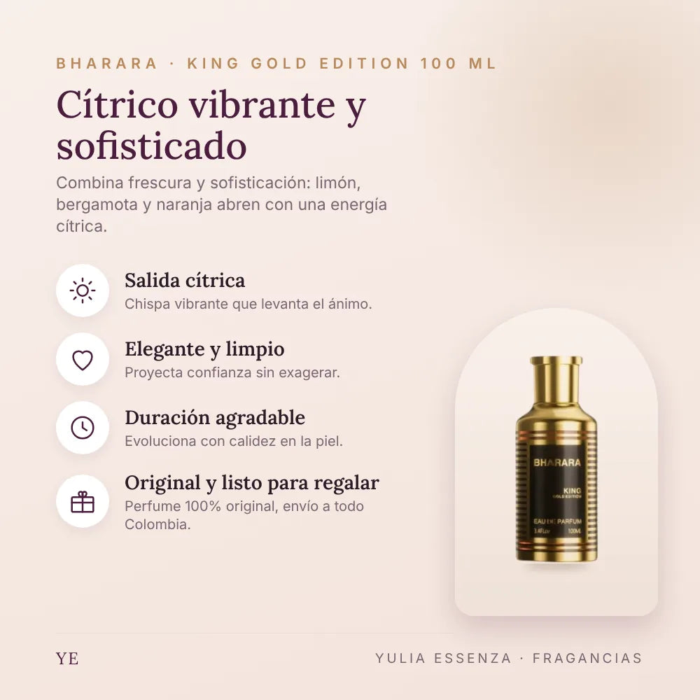 Bharara King Gold Edition 100 ml original: beneficios y notas