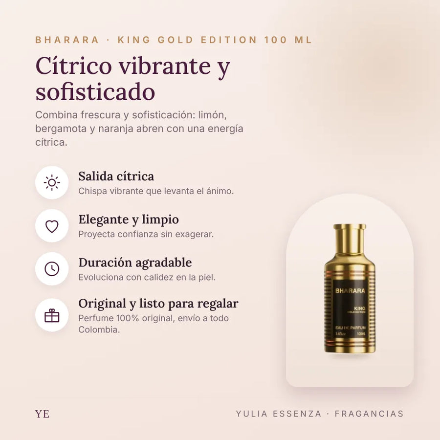 Bharara King Gold Edition 100 ml original: beneficios y notas