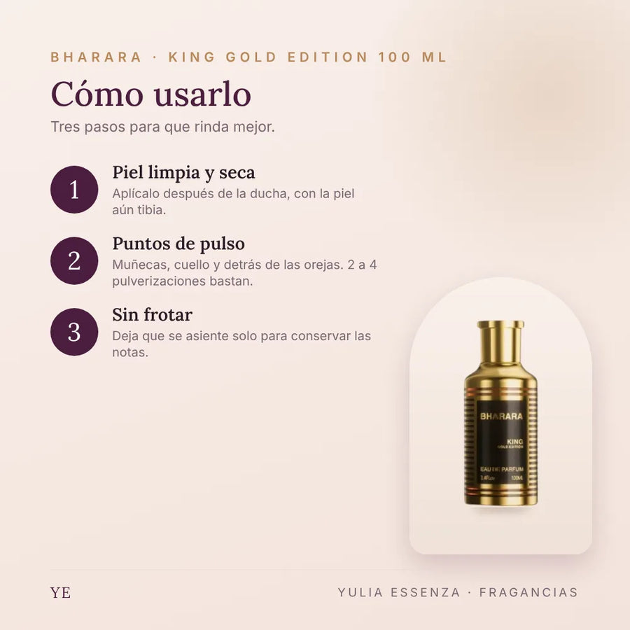 Cómo aplicar Bharara King Gold Edition 100 ml