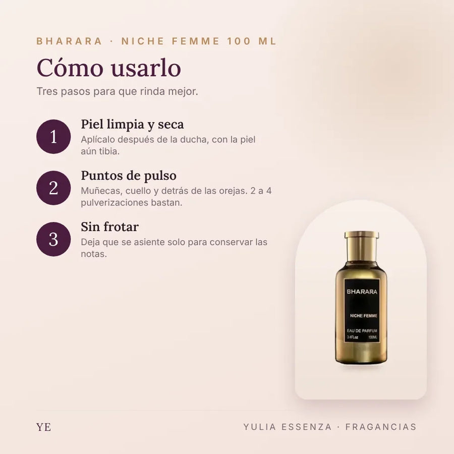 Cómo aplicar Bharara Niche Femme 100 ml