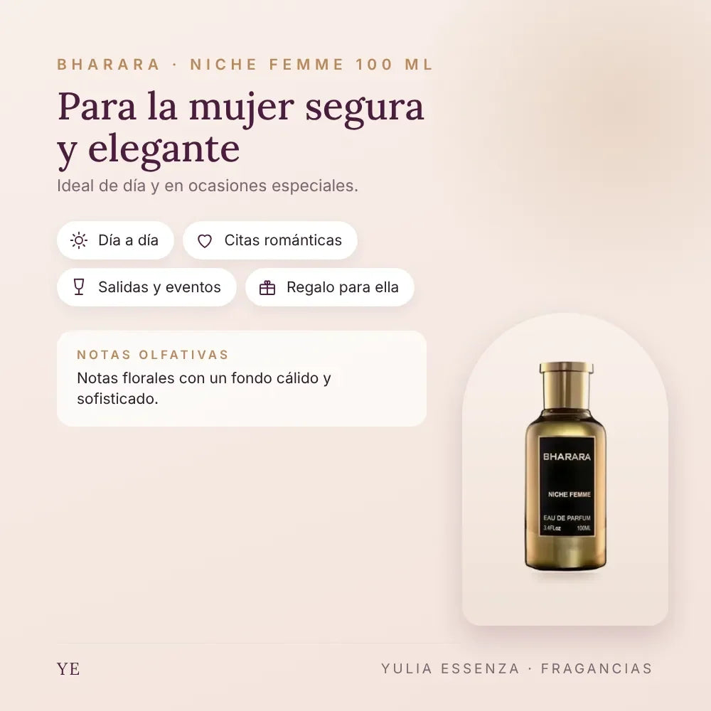 Bharara Niche Femme 100 ml: para quién es y ocasiones