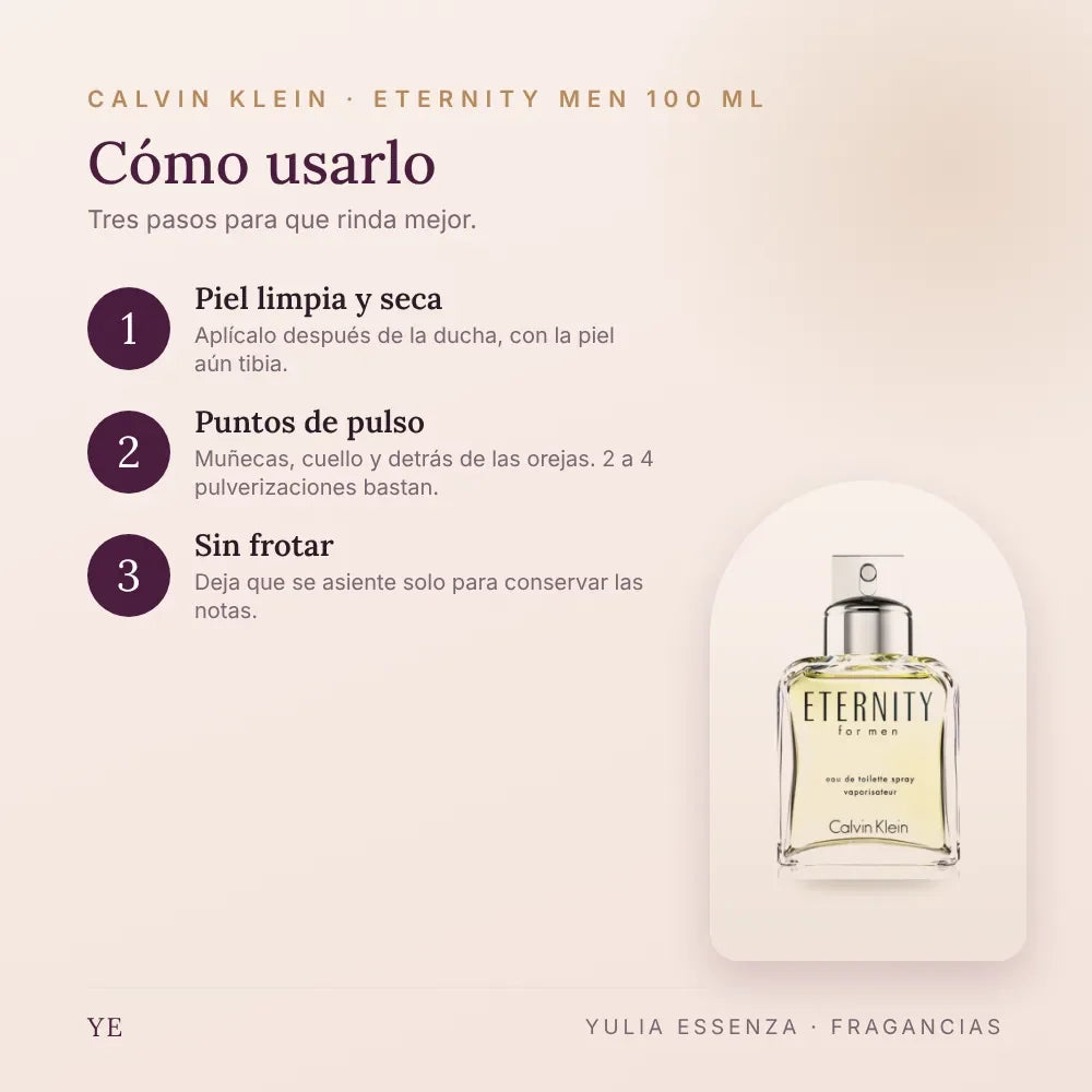 Cómo aplicar Calvin Klein Eternity Men 100 ml