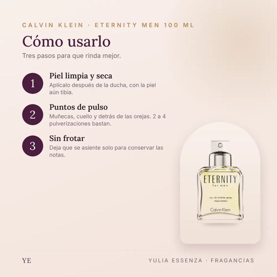 Cómo aplicar Calvin Klein Eternity Men 100 ml
