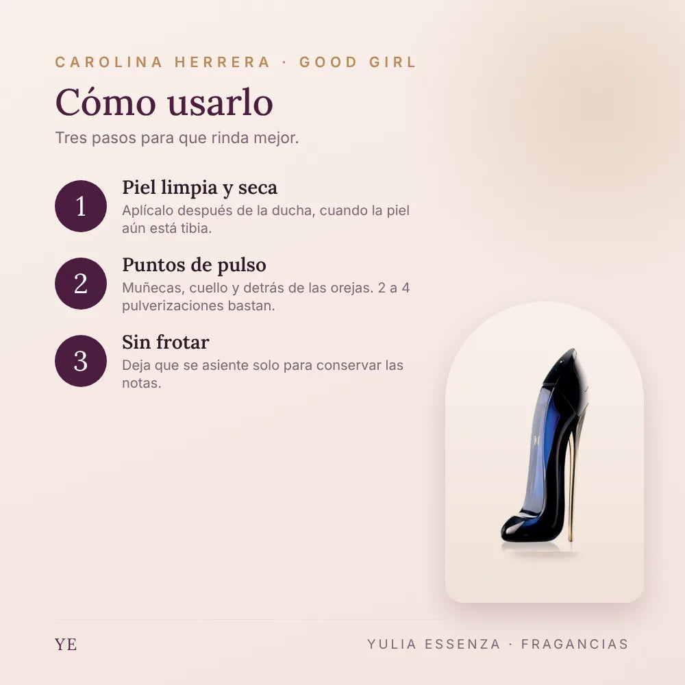 Cómo aplicar Carolina Herrera Good Girl 80 ml