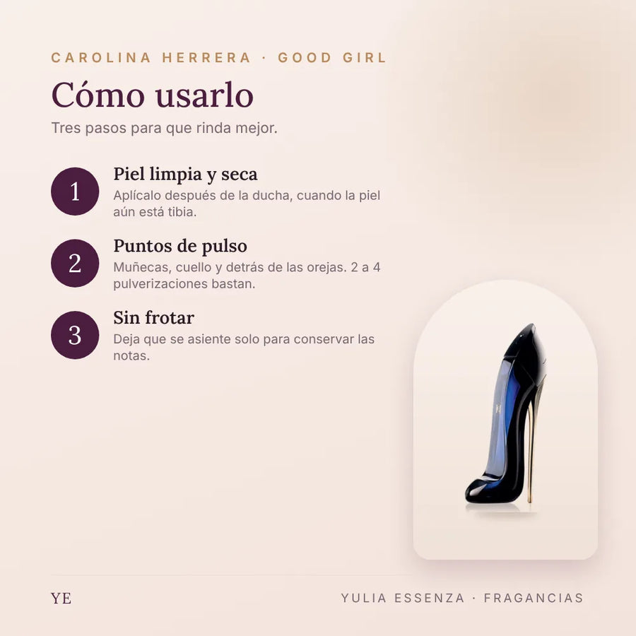 Cómo aplicar Carolina Herrera Good Girl 80 ml