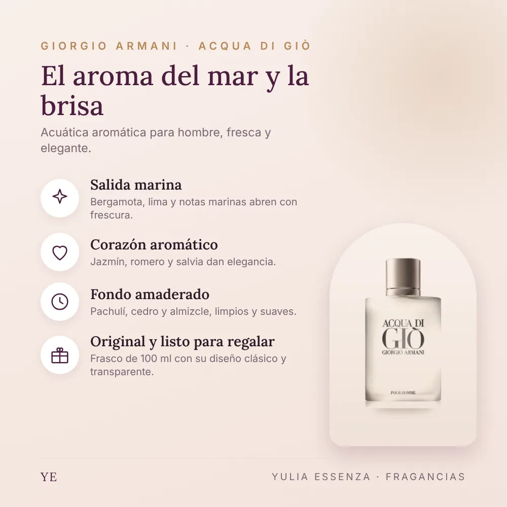 Giorgio Armani Acqua Di Giò 100 ml original: beneficios y notas