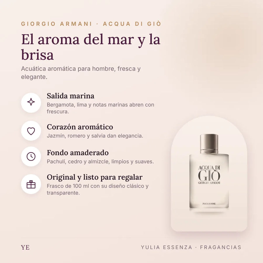 Giorgio Armani Acqua Di Giò 100 ml original: beneficios y notas