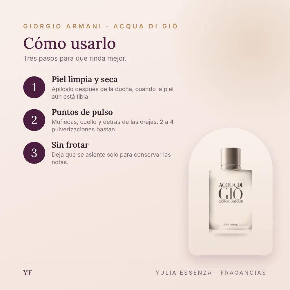 Cómo aplicar Giorgio Armani Acqua Di Giò 100 ml