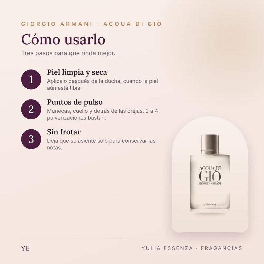 Cómo aplicar Giorgio Armani Acqua Di Giò 100 ml