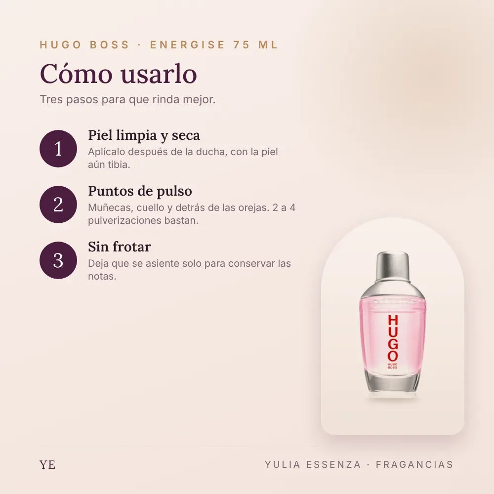 Cómo aplicar Hugo Boss Energise 75 ml