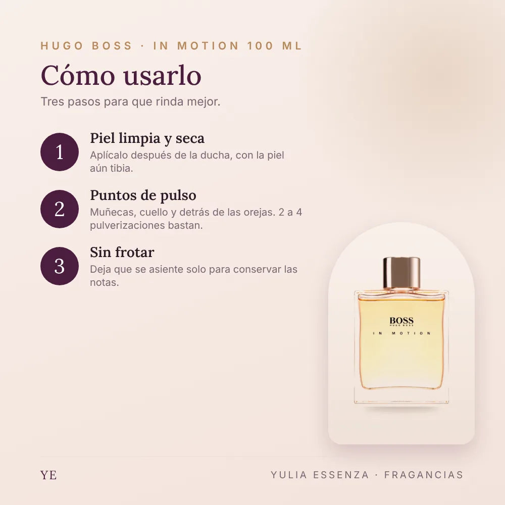 Cómo aplicar Hugo Boss In Motion 100 ml
