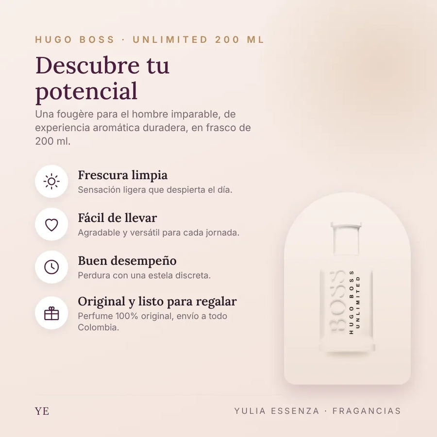 Hugo Boss Unlimited 200 ml original: beneficios y notas