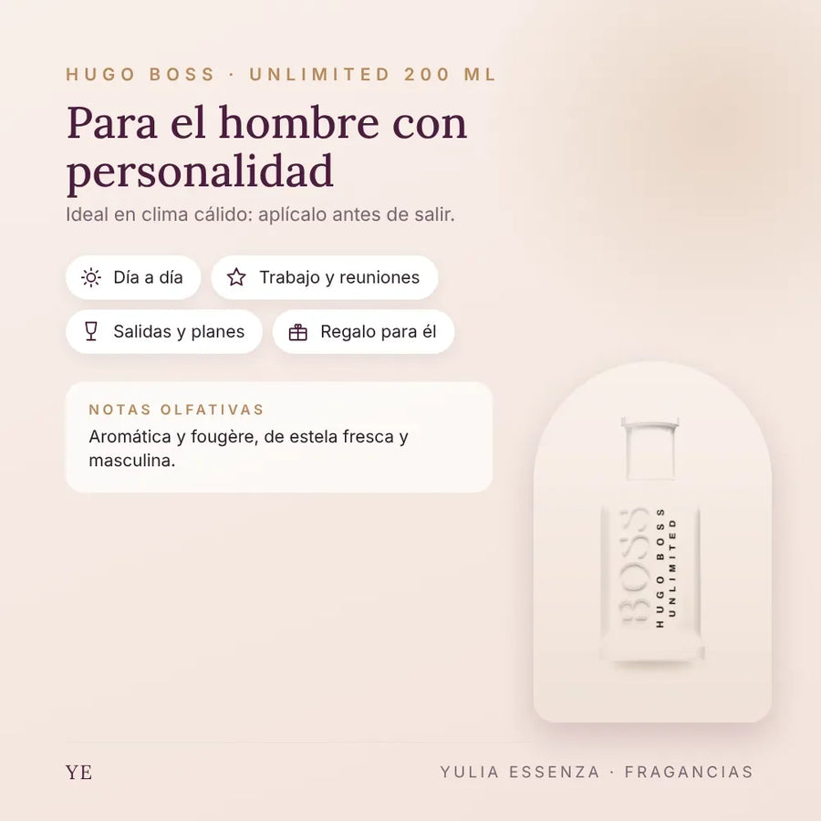 Hugo Boss Unlimited 200 ml: para quién es y ocasiones