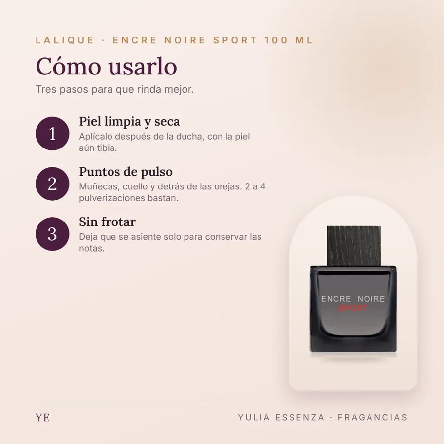 Cómo aplicar Lalique Encre Noire Sport 100 ml