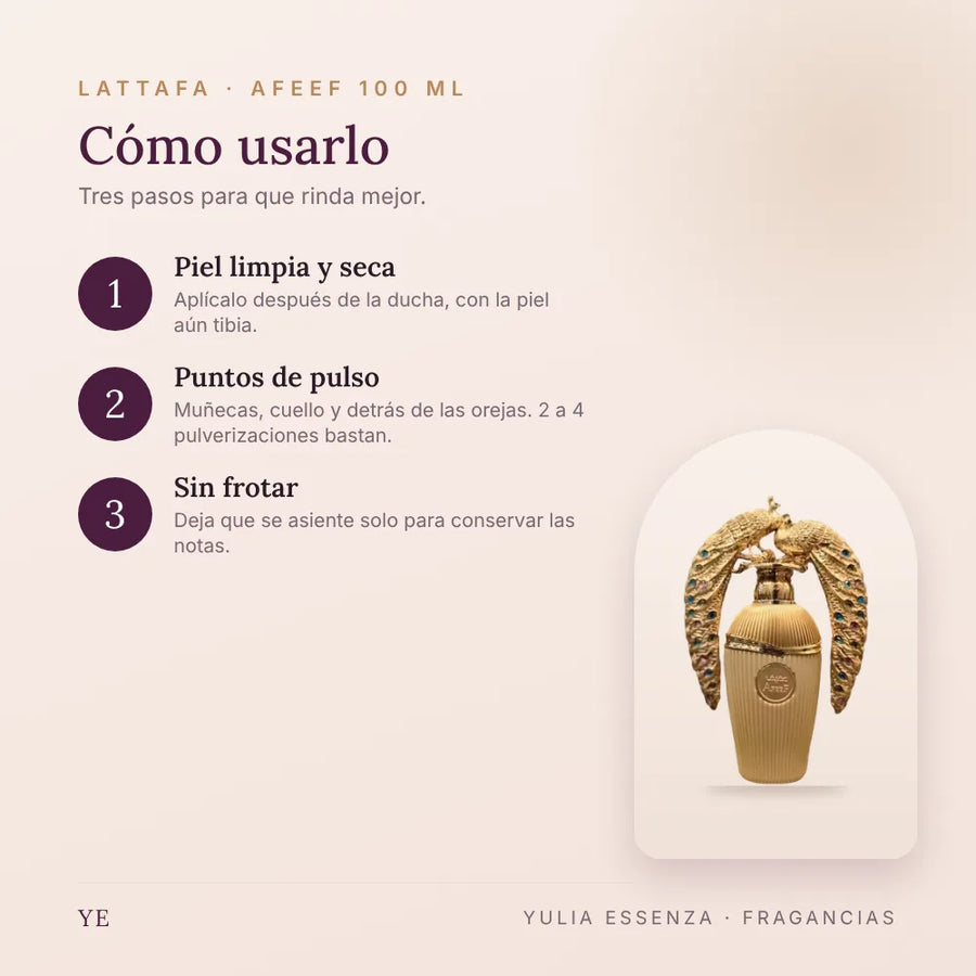 Cómo aplicar Lattafa Afeef 100 ml