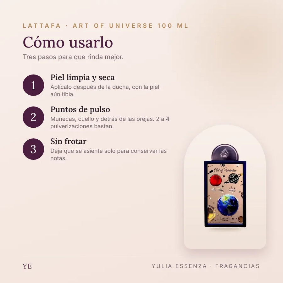 Cómo aplicar Lattafa Art of Universe 100 ml
