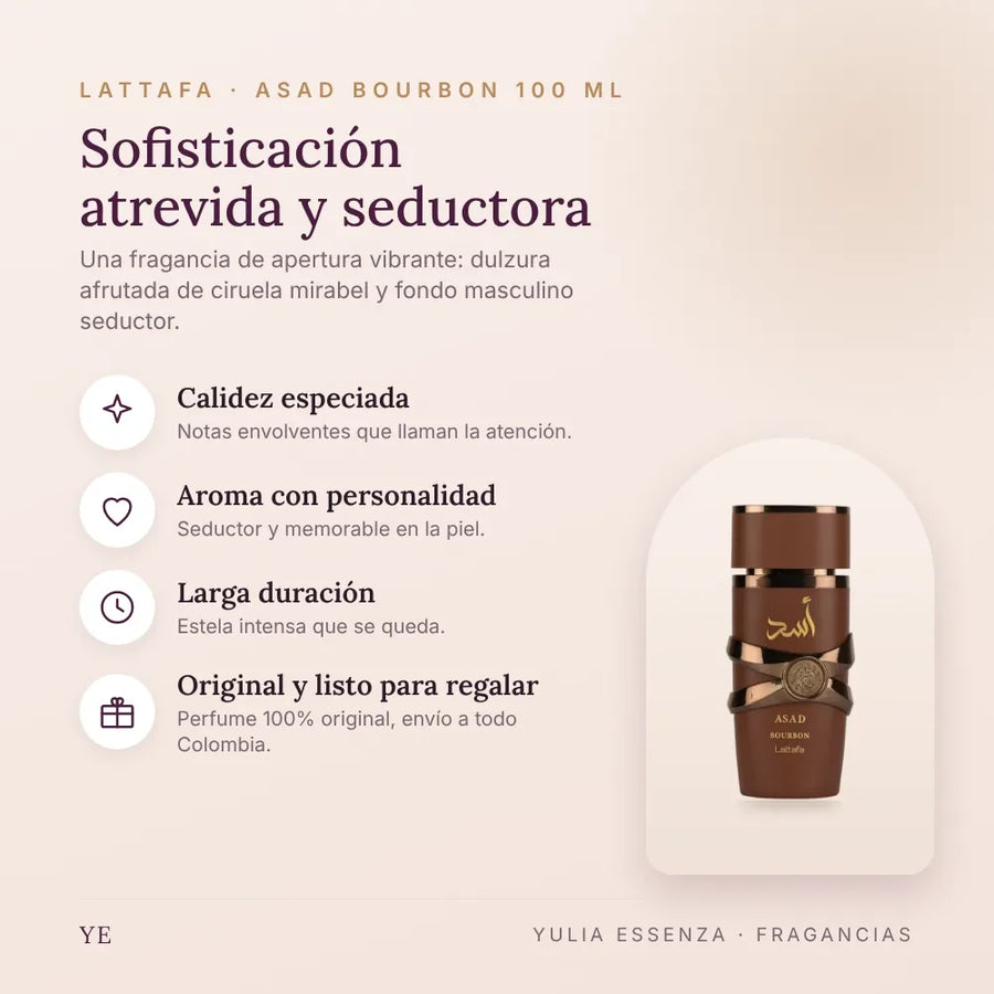 Lattafa Asad Bourbon 100 ml original: beneficios y notas