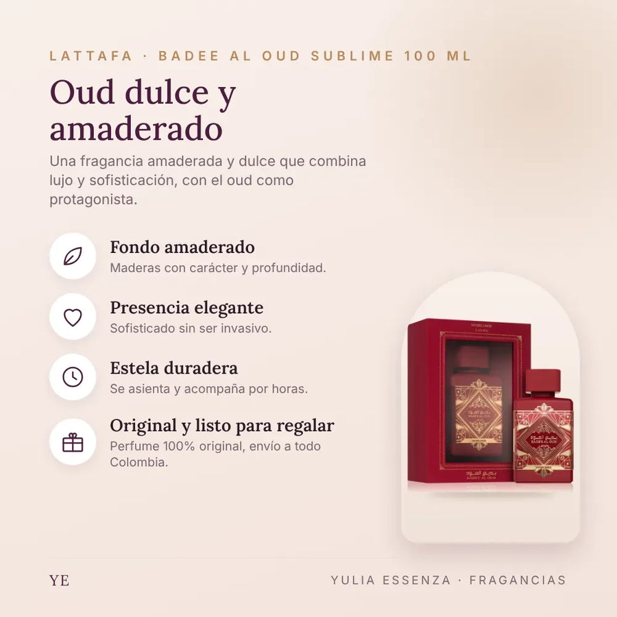Lattafa Badee Al Oud Sublime 100 ml original: beneficios y notas