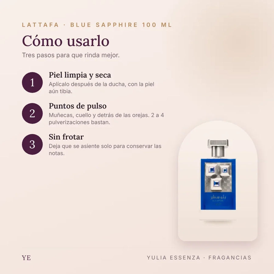 Cómo aplicar Lattafa Blue Sapphire 100 ml