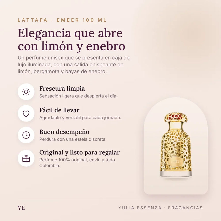 Lattafa Emeer 100 ml original: beneficios y notas