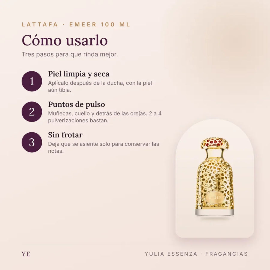 Cómo aplicar Lattafa Emeer 100 ml