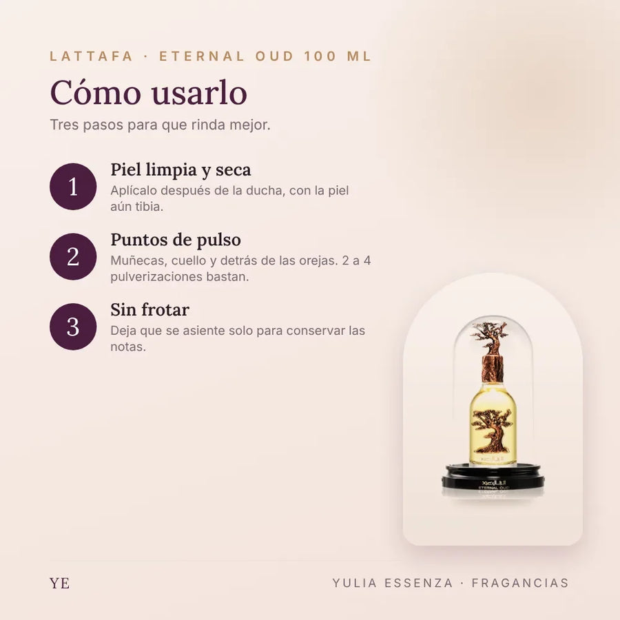 Cómo aplicar Lattafa Eternal Oud 100 ml