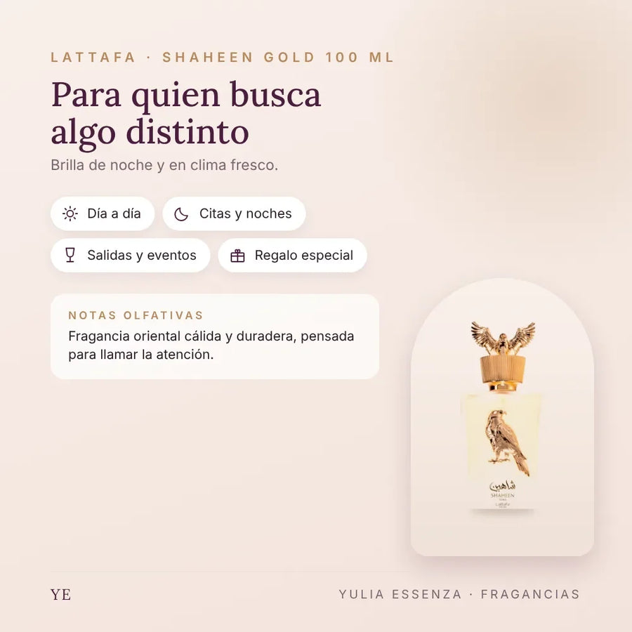 Lattafa Shaheen Gold 100 ml: para quién es y ocasiones