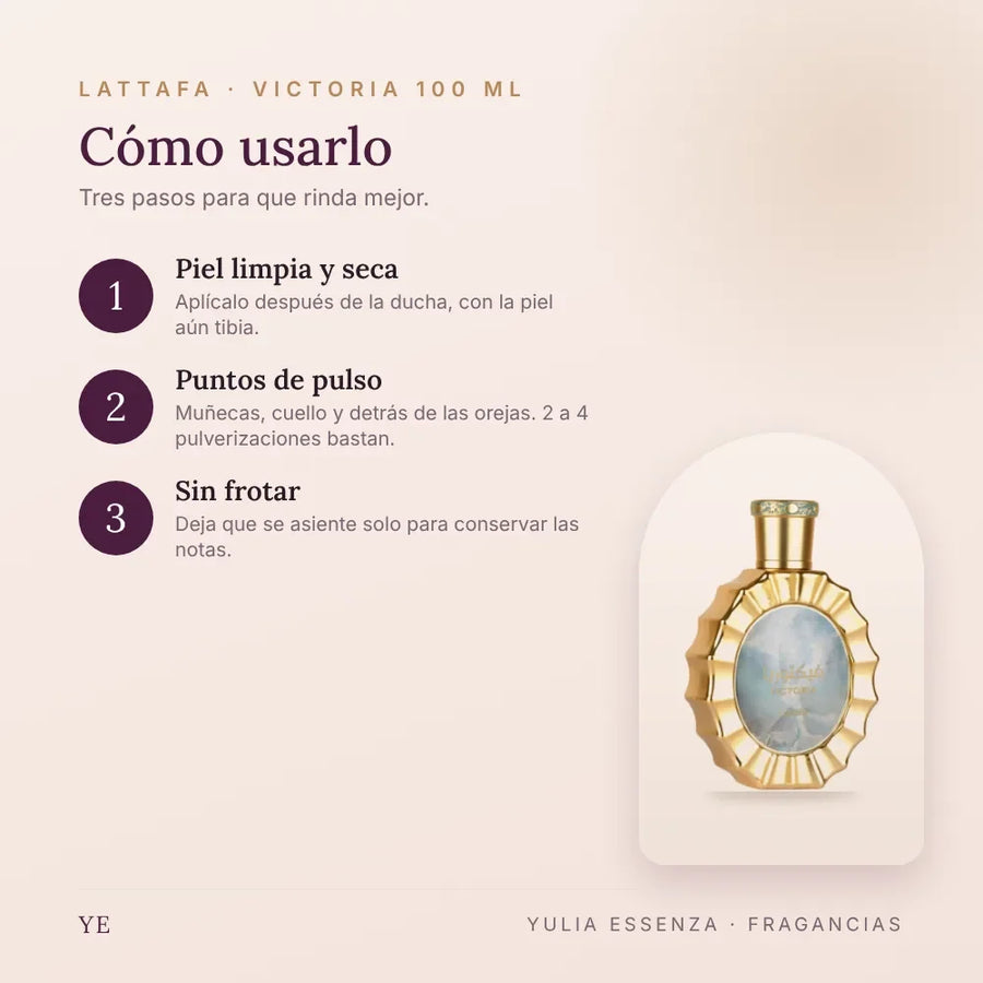 Cómo aplicar Lattafa Victoria 100 ml