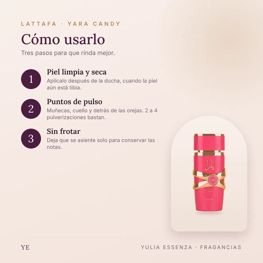 Cómo aplicar Lattafa Yara Candy 100 ml