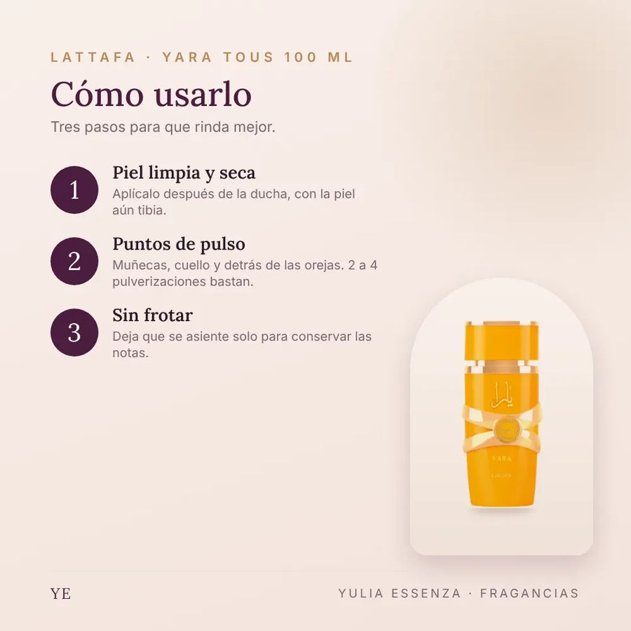 Cómo aplicar Lattafa Yara Tous 100 ml