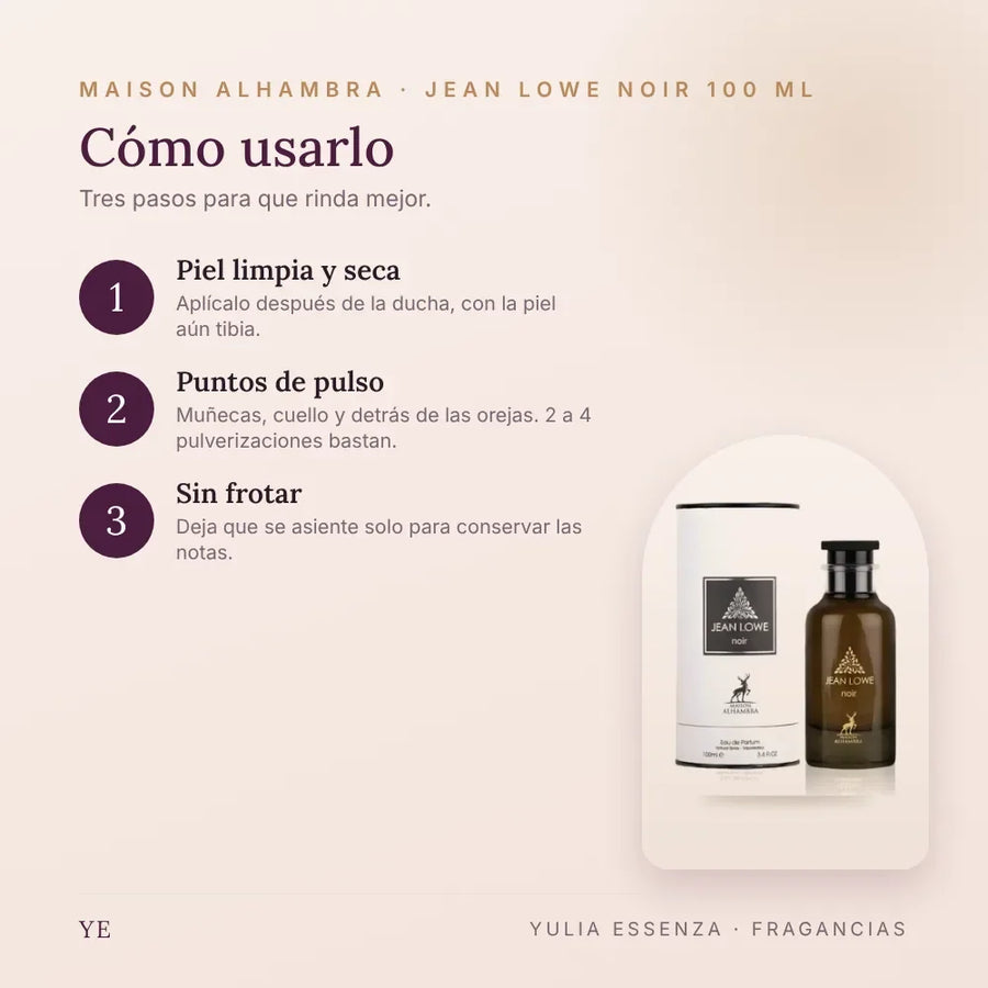 Cómo aplicar Maison Alhambra Jean Lowe Noir 100 ml