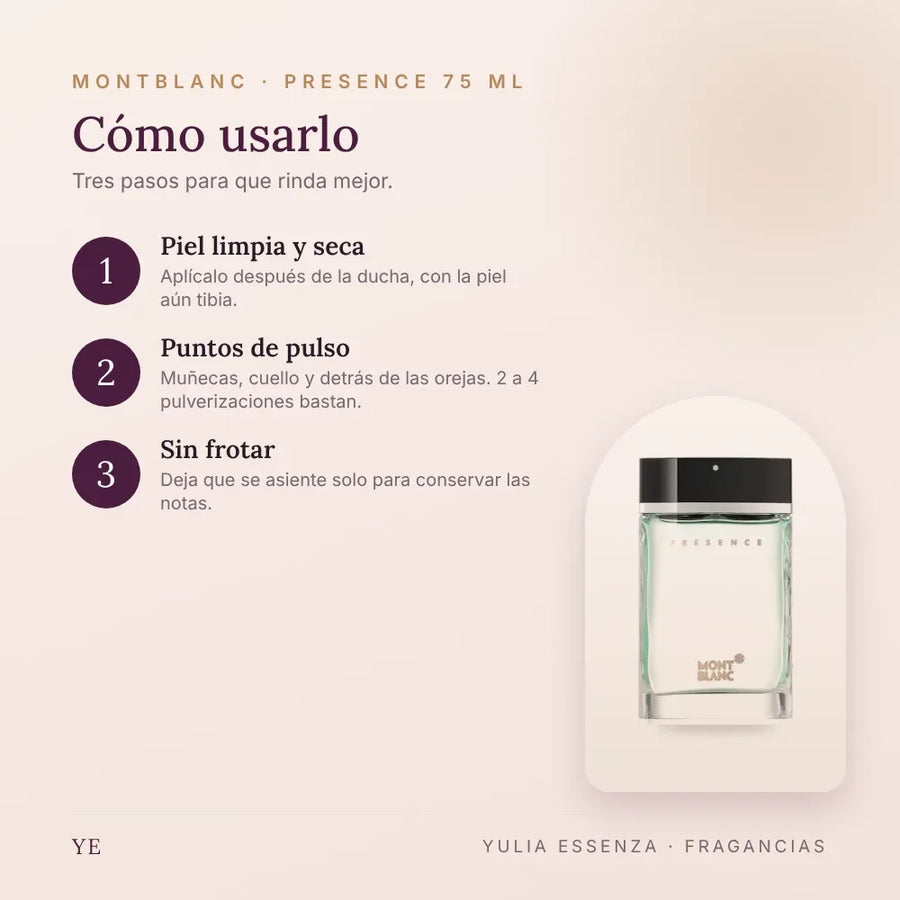 Cómo aplicar Montblanc Presence 75 ml