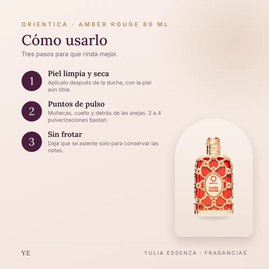 Cómo aplicar Orientica Amber Rouge 80 ml