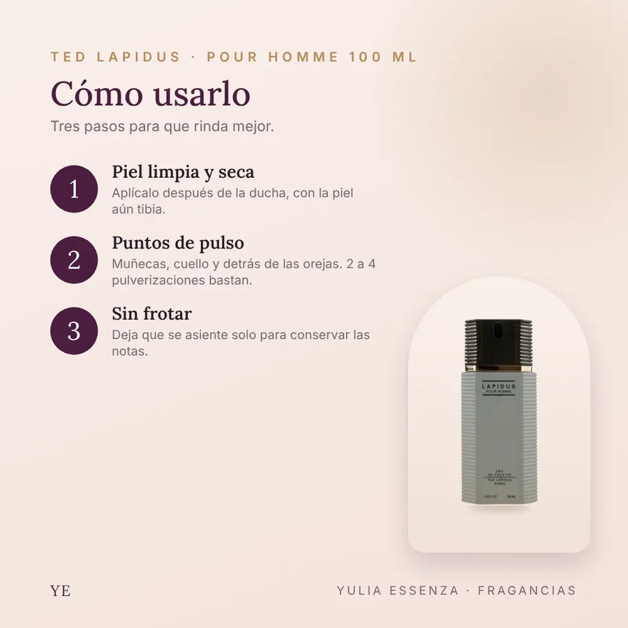 Cómo aplicar Ted Lapidus Pour Homme 100 ml